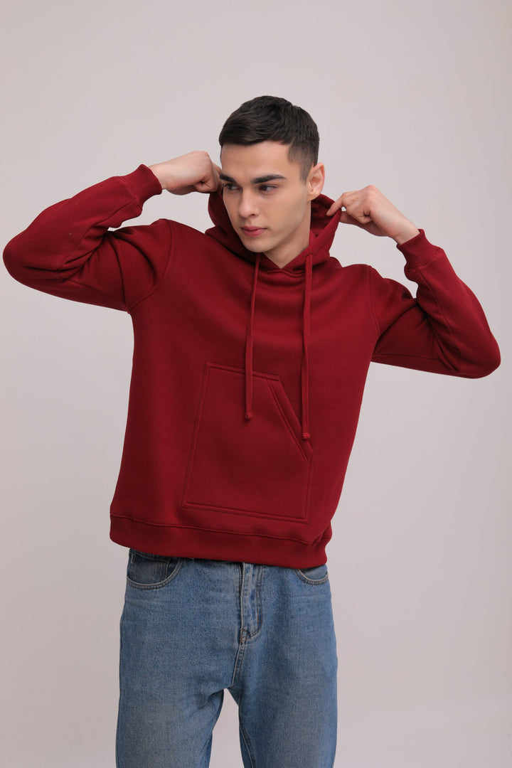 Asymmetrical Solid Hoodie - Maroon
