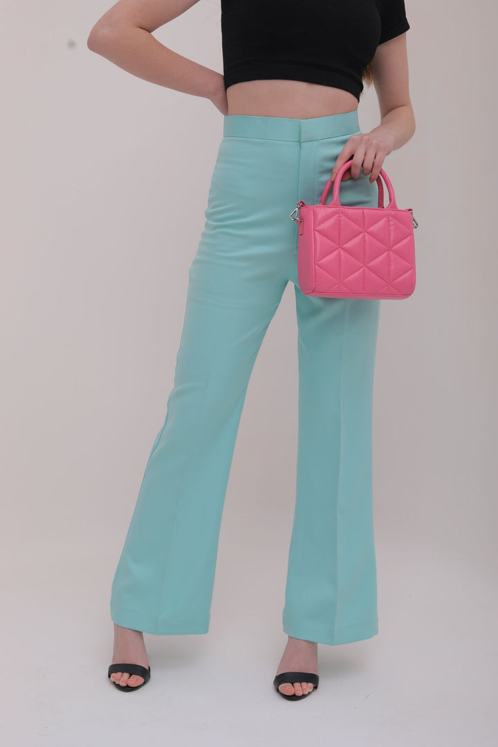 High Waist Flared Trousers - Turquoise Blue