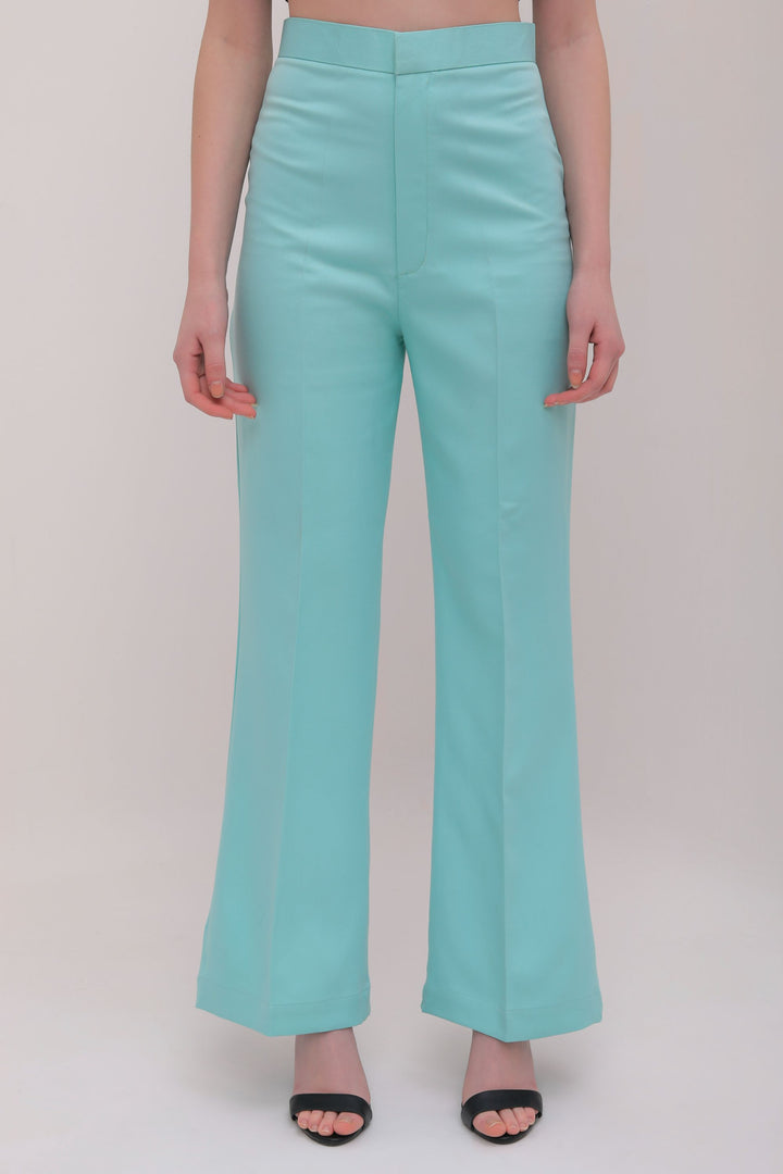 High Waist Flared Trousers - Turquoise Blue