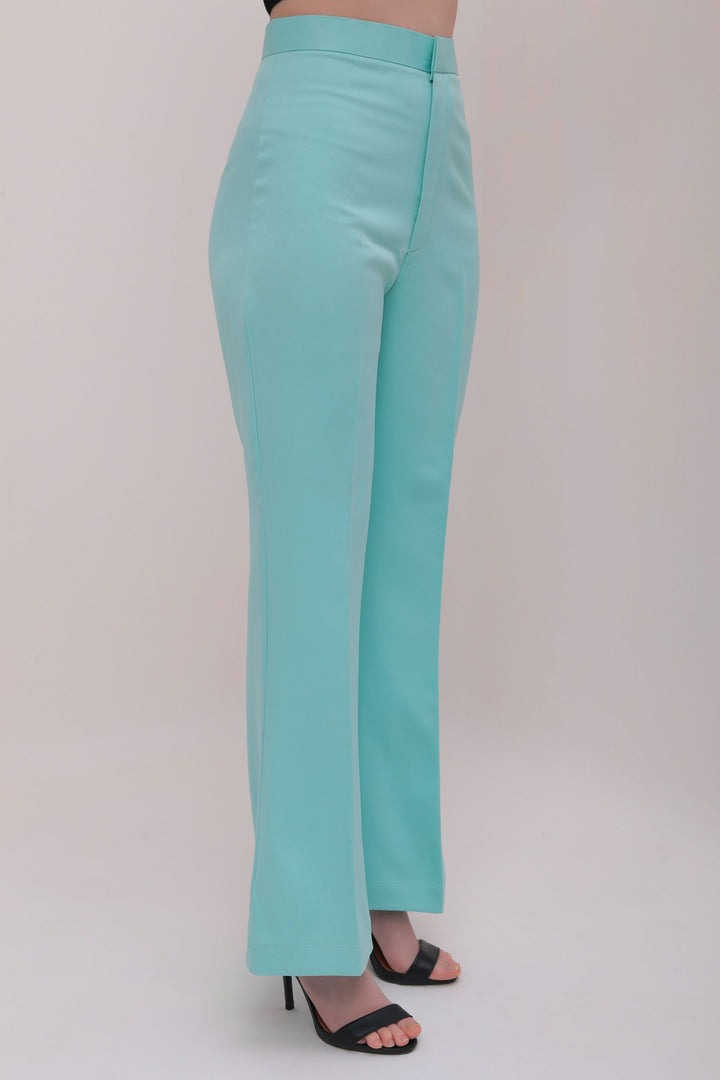 High Waist Flared Trousers - Turquoise Blue