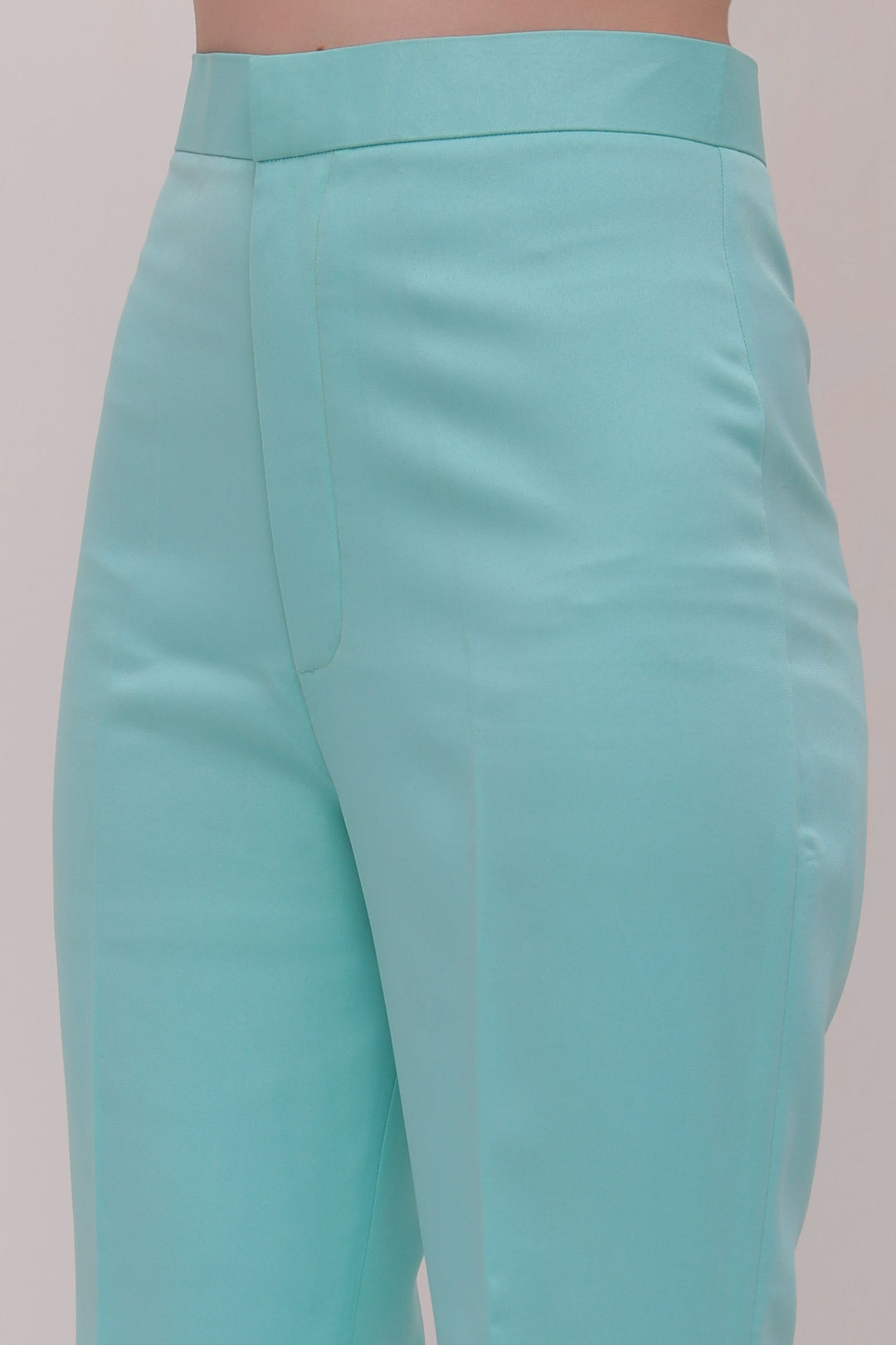 High Waist Flared Trousers - Turquoise Blue