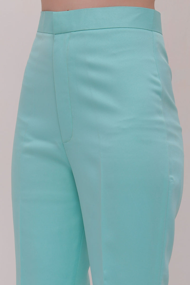 High Waist Flared Trousers - Turquoise Blue