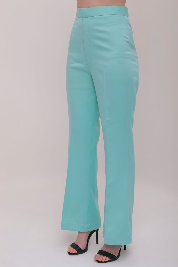 High Waist Flared Trousers - Turquoise Blue