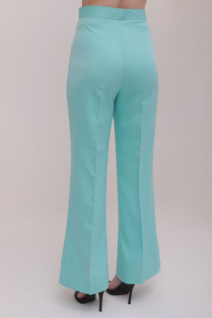 High Waist Flared Trousers - Turquoise Blue