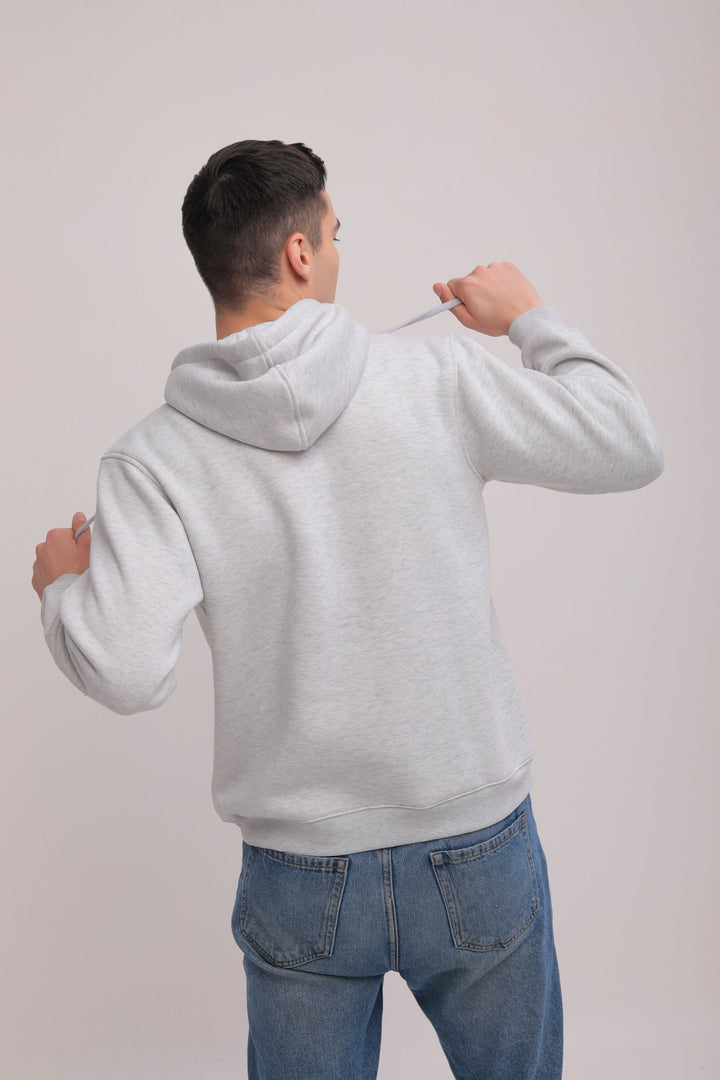 Asymmetrical Solid Hoodie - Grey Melange