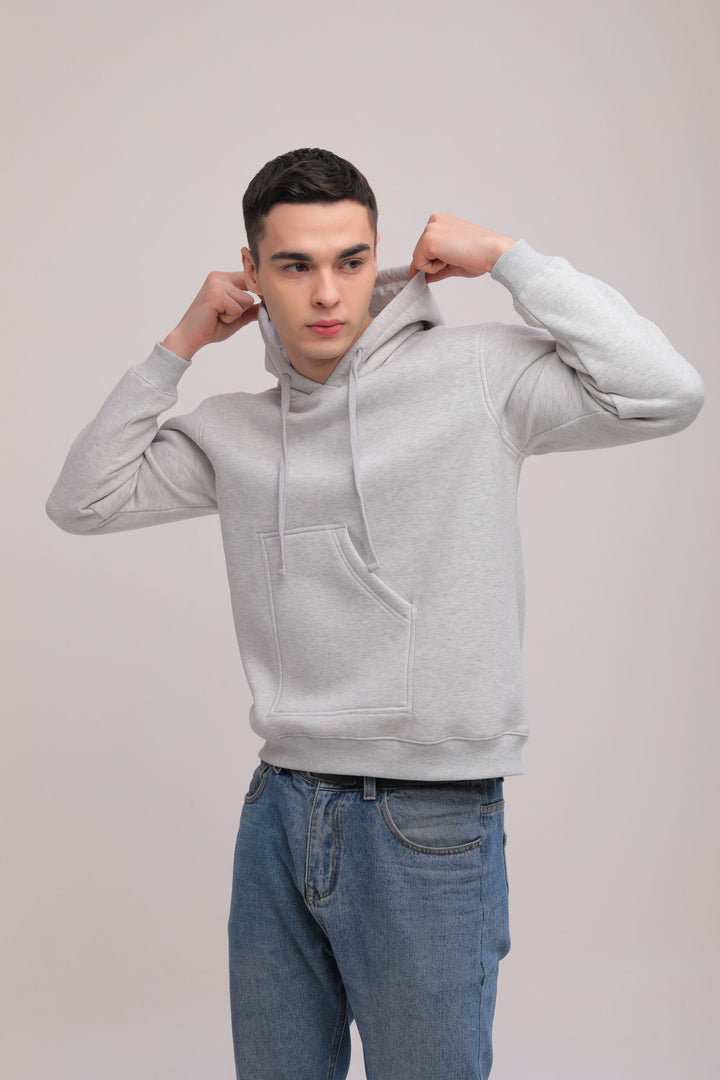 Asymmetrical Solid Hoodie - Grey Melange