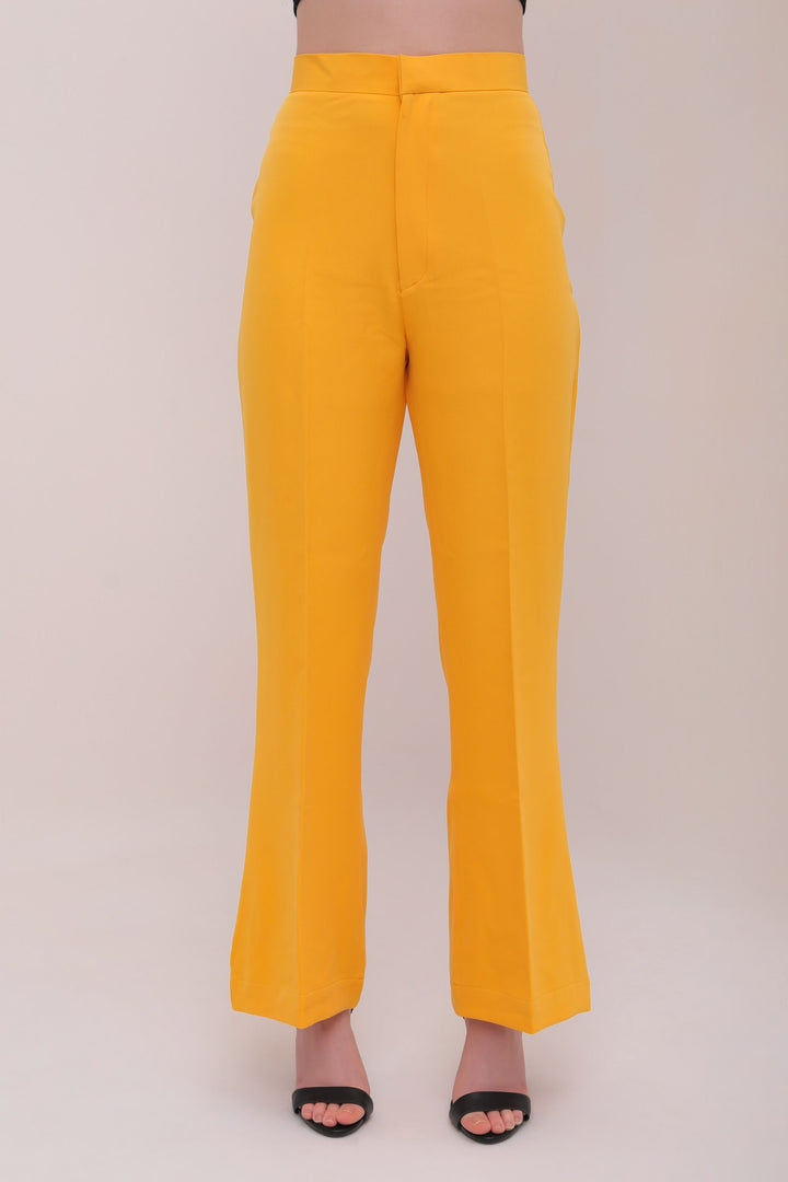High Waist Flared Trousers - Mustard Yellow