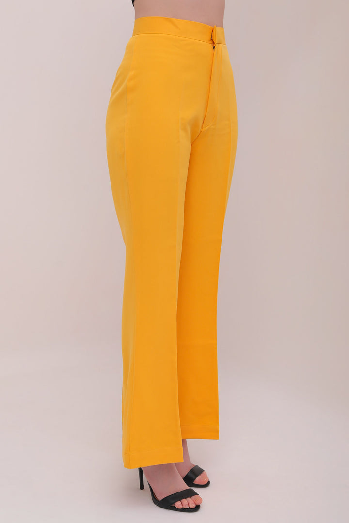 High Waist Flared Trousers - Mustard Yellow