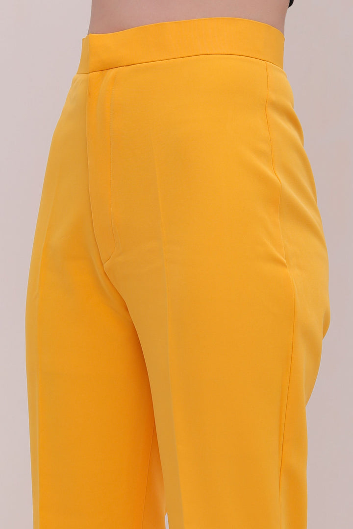 High Waist Flared Trousers - Mustard Yellow