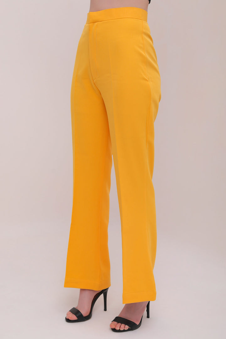 High Waist Flared Trousers - Mustard Yellow