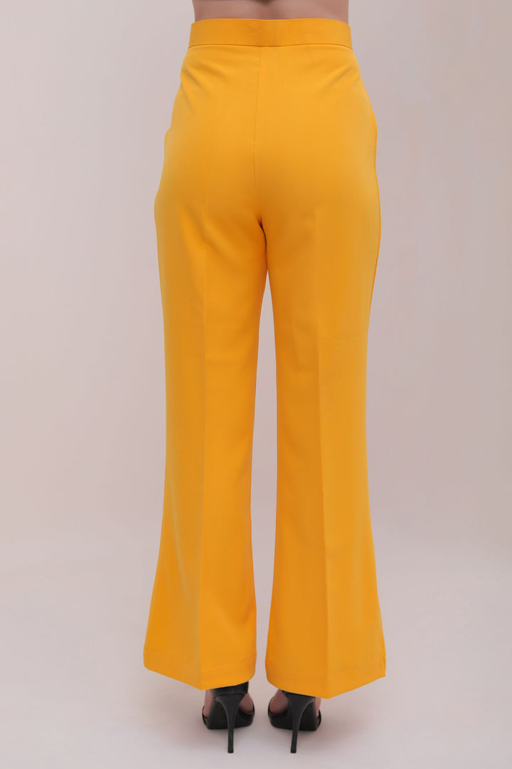 High Waist Flared Trousers - Mustard Yellow