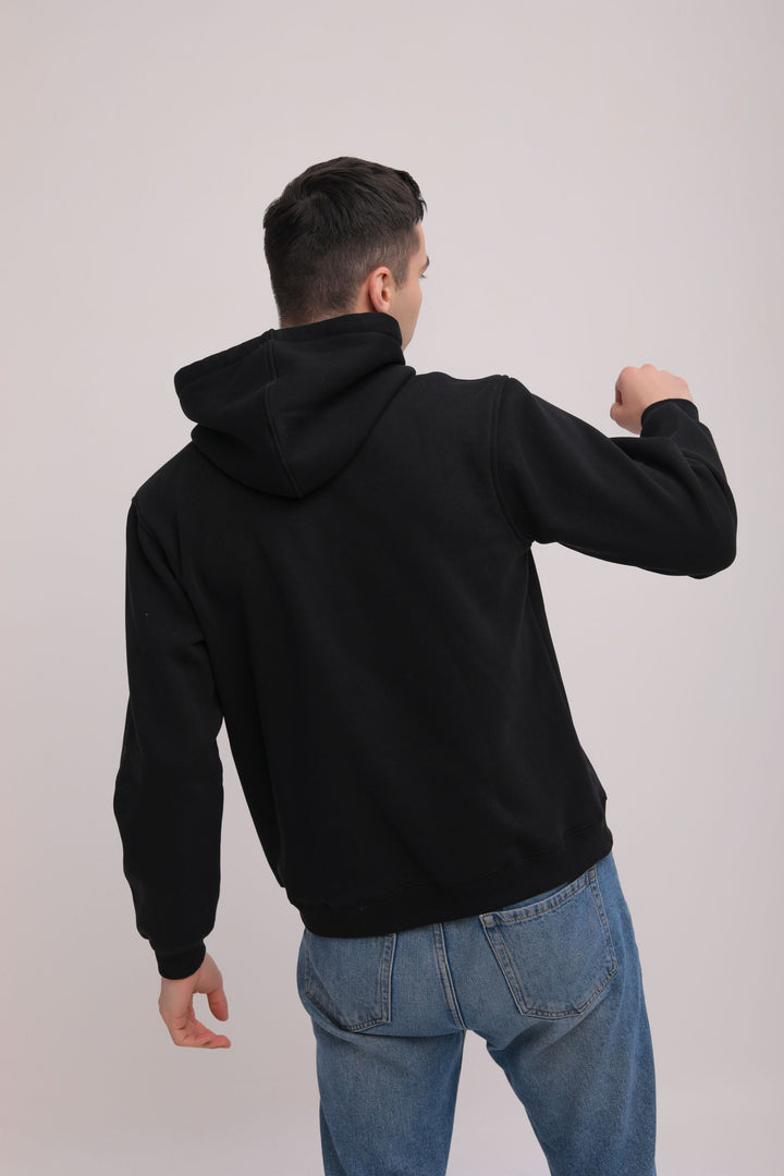 Asymmetrical Solid Hoodie - Black