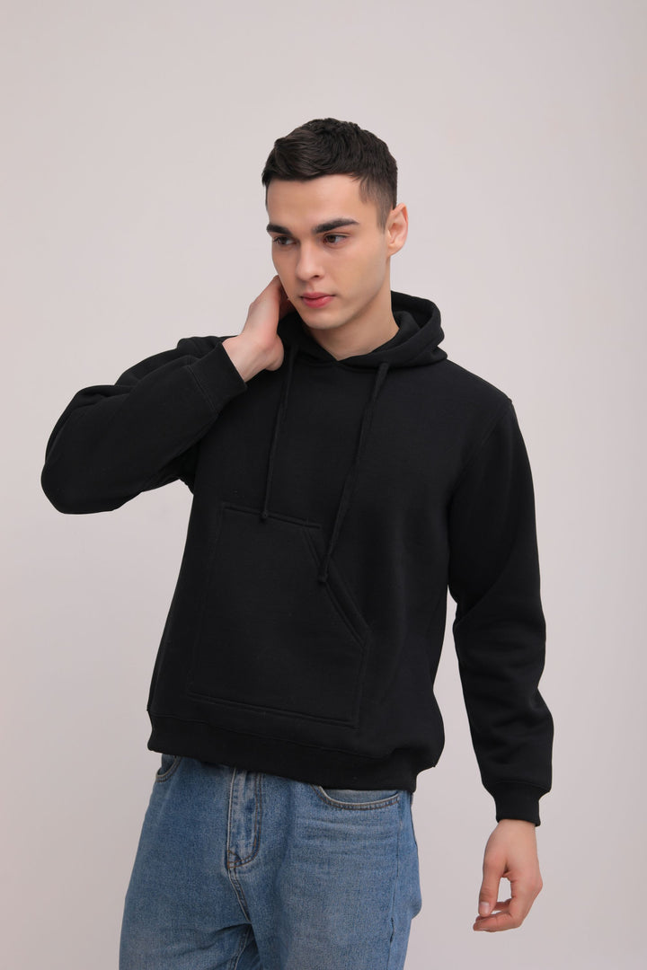 Asymmetrical Solid Hoodie - Black