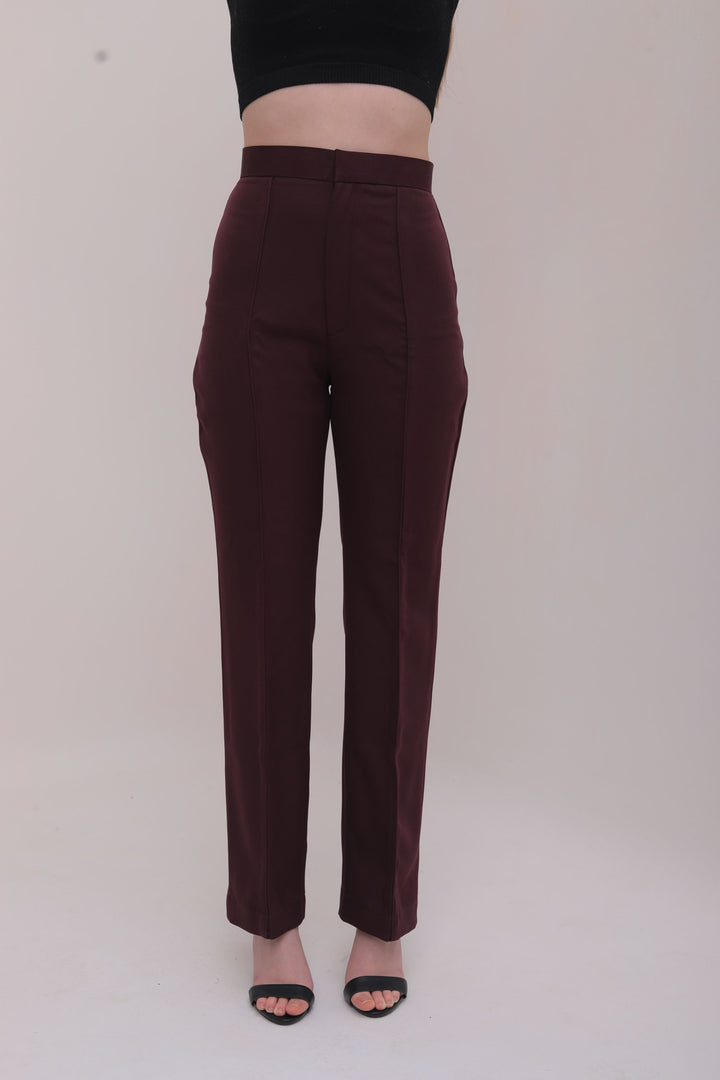 Pleated High Waist Trousers - Brown