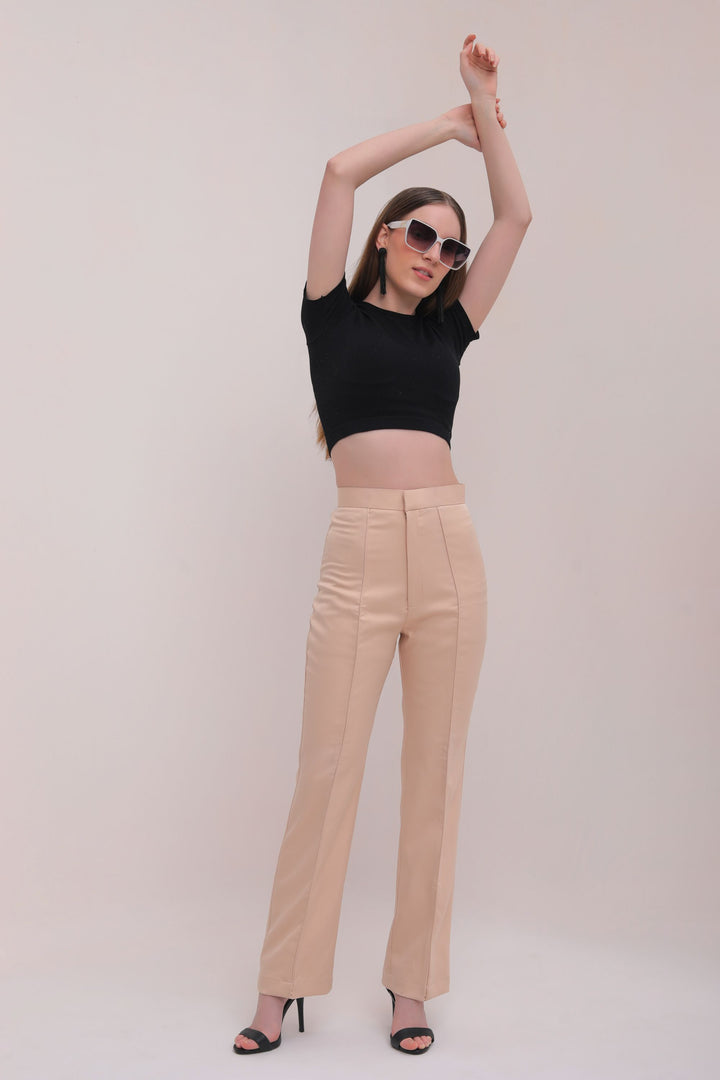 Pleated High Waist Trousers - Beige