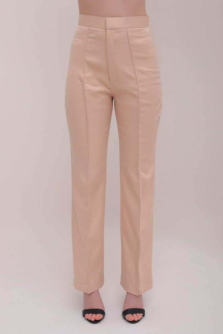 Pleated High Waist Trousers - Beige