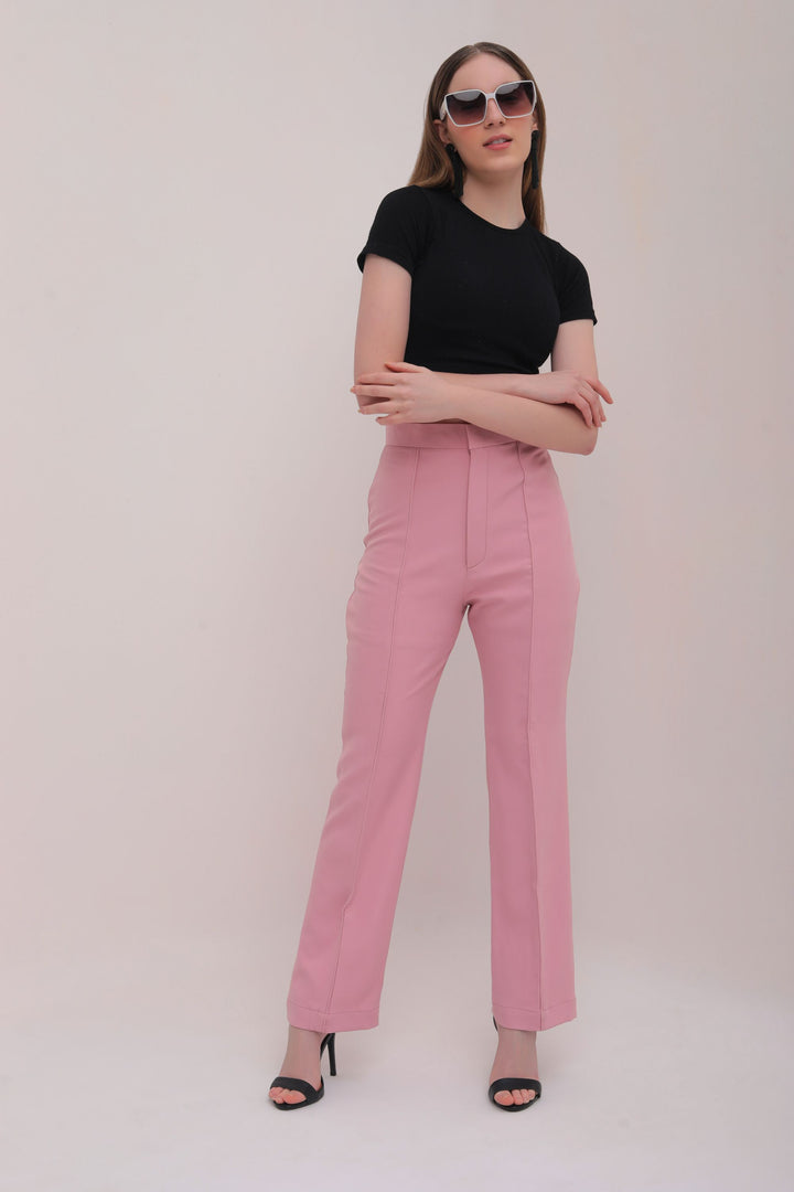 Pleated High Waist Trousers - Pink