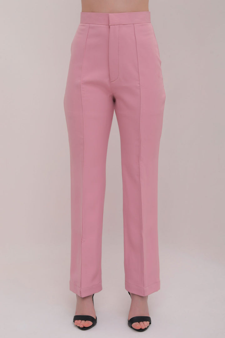 Pleated High Waist Trousers - Pink