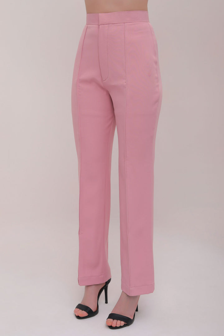 Pleated High Waist Trousers - Pink