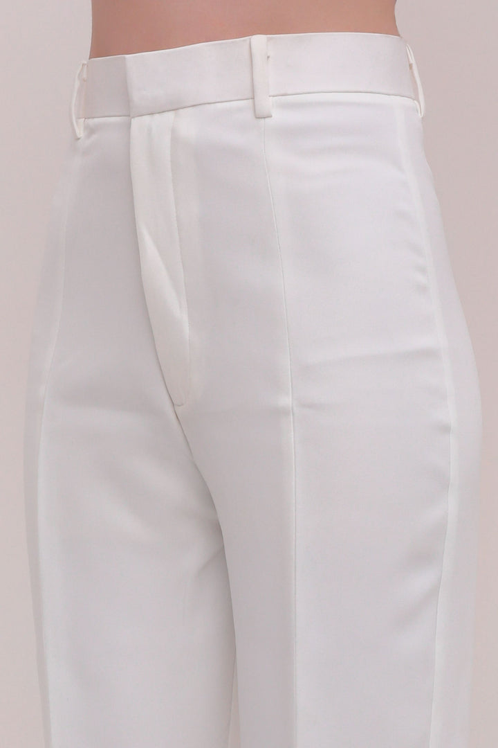 Cropped Front Slit High Rise Trousers - White