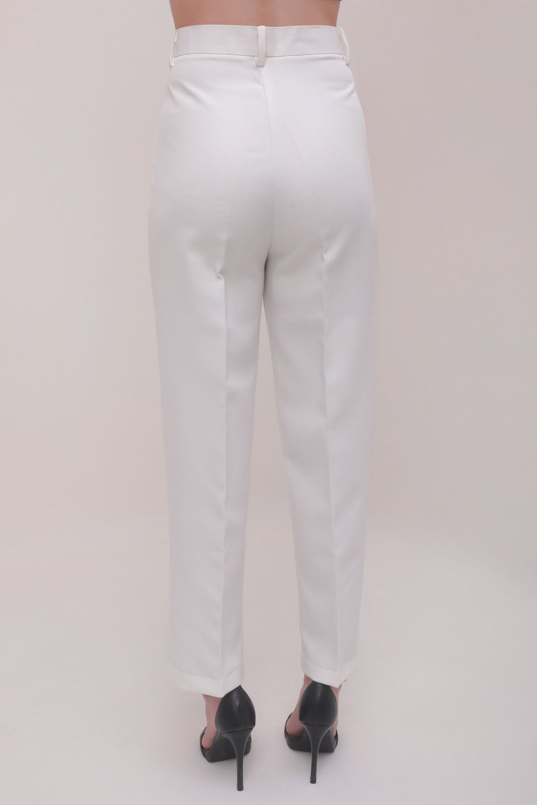 Cropped Front Slit High Rise Trousers - White