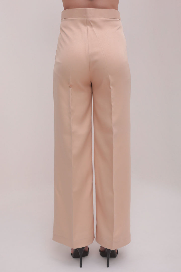 Straight Fit High Waist Trousers - Beige