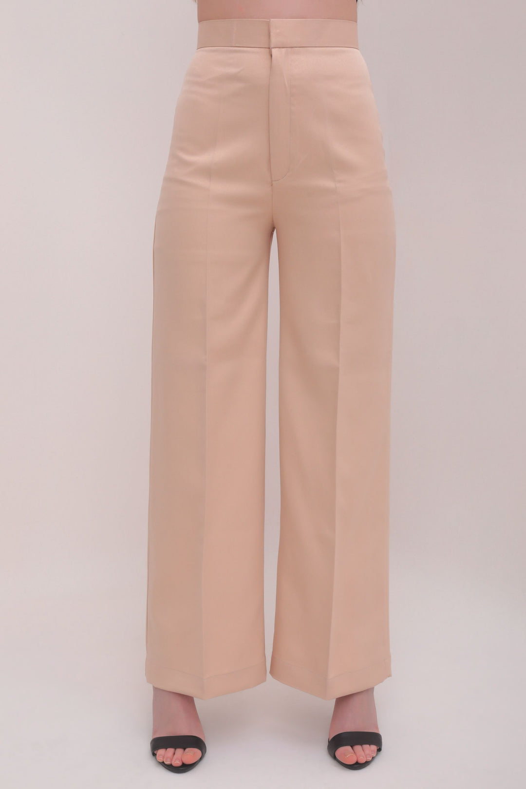 Straight Fit High Waist Trousers - Beige