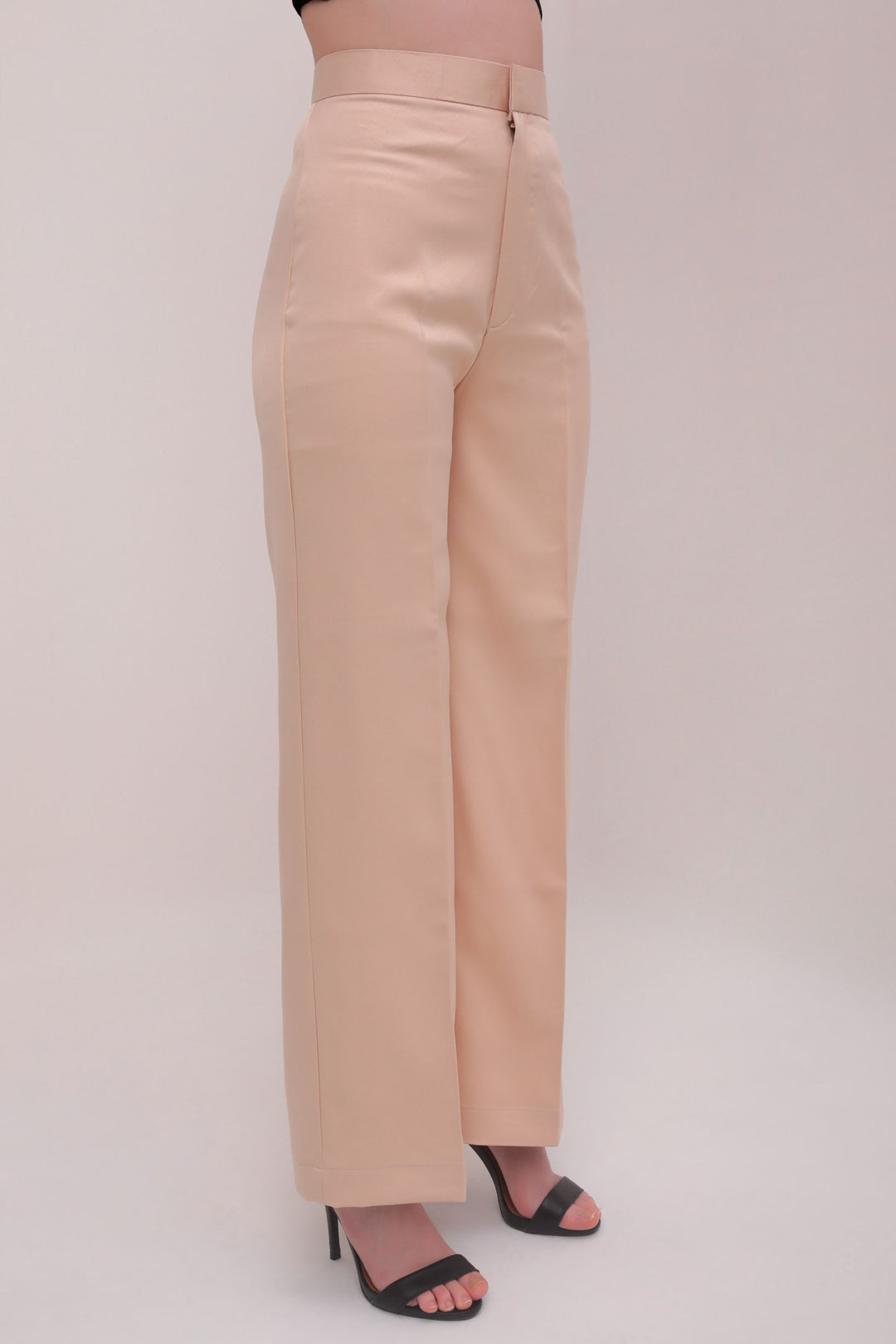 Straight Fit High Waist Trousers - Beige