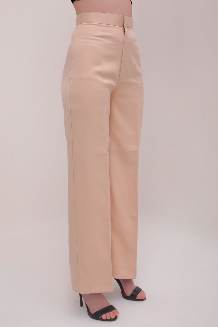 Straight Fit High Waist Trousers - Beige