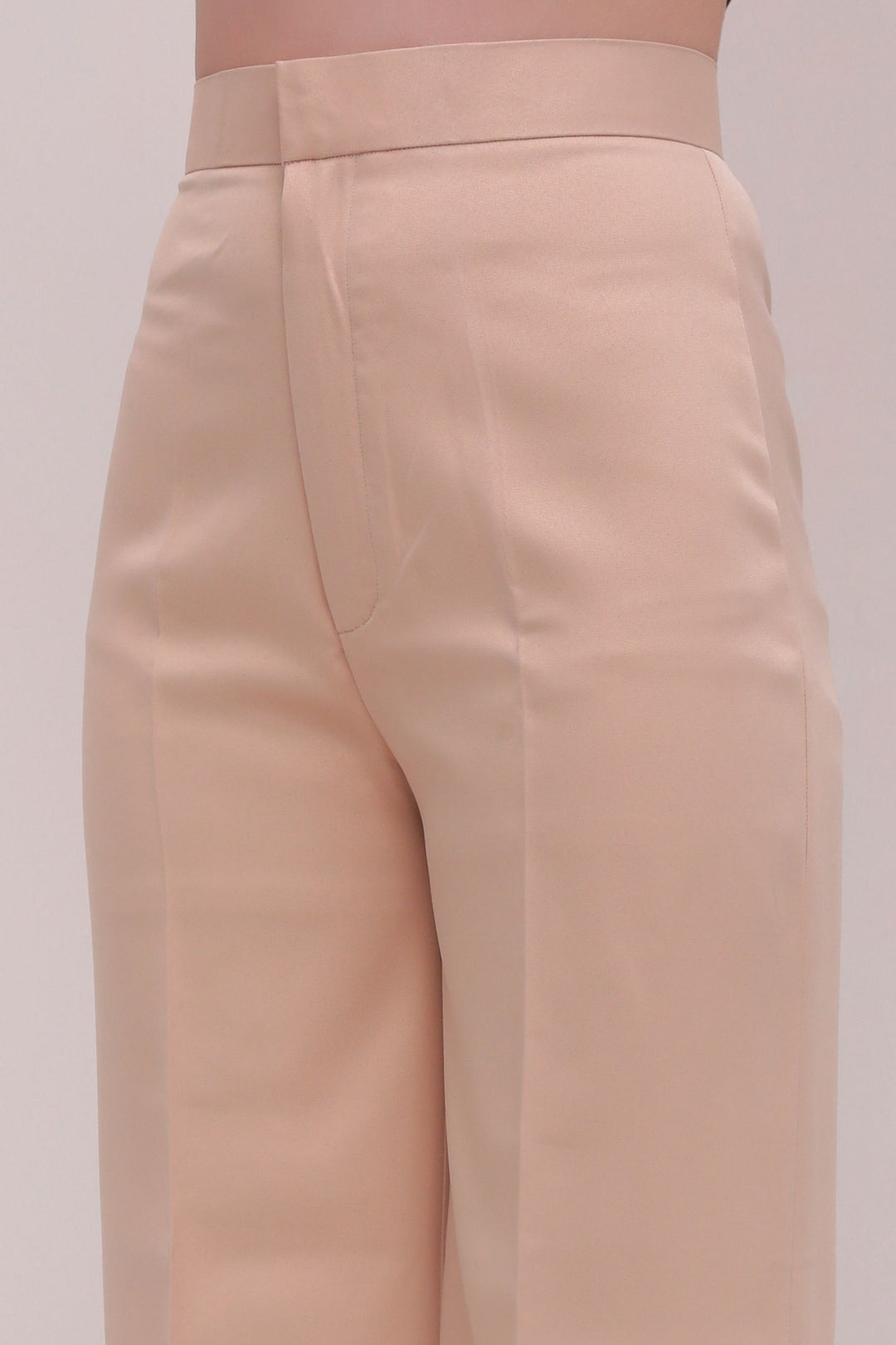 Straight Fit High Waist Trousers - Beige