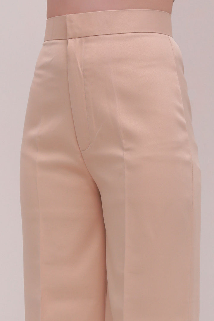 Straight Fit High Waist Trousers - Beige