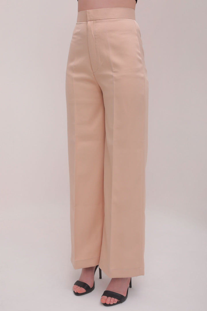 Straight Fit High Waist Trousers - Beige