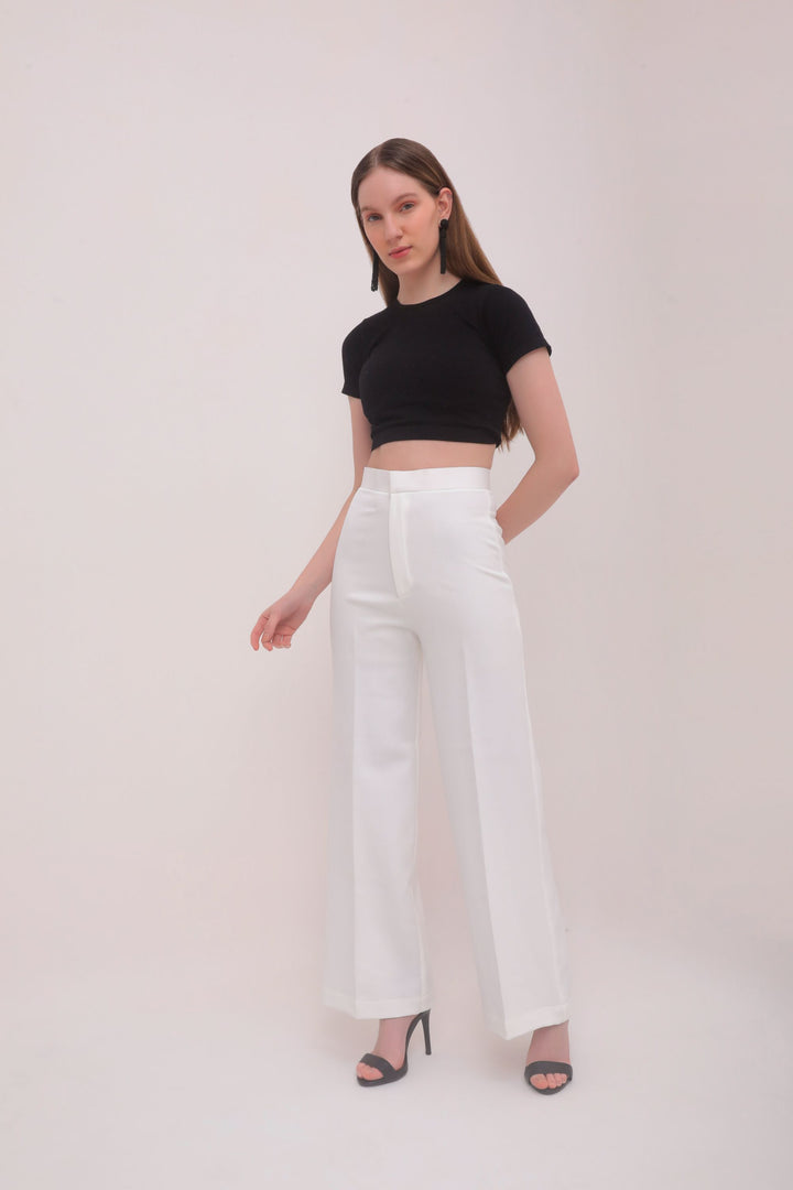Straight Fit High Waist Trousers - White