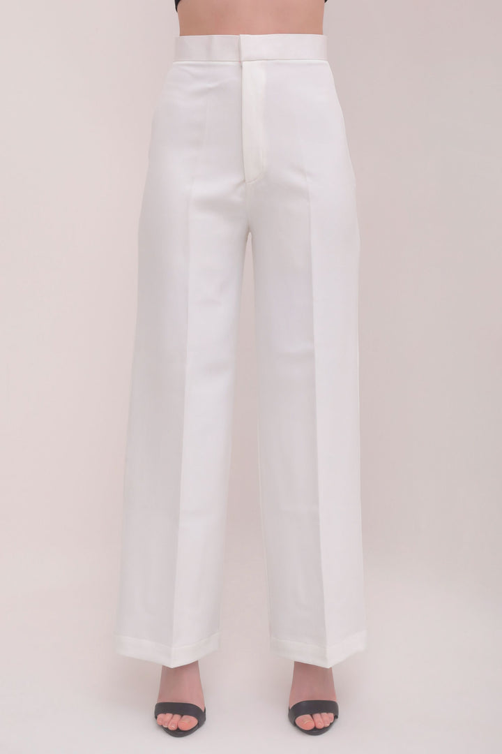 Straight Fit High Waist Trousers - White