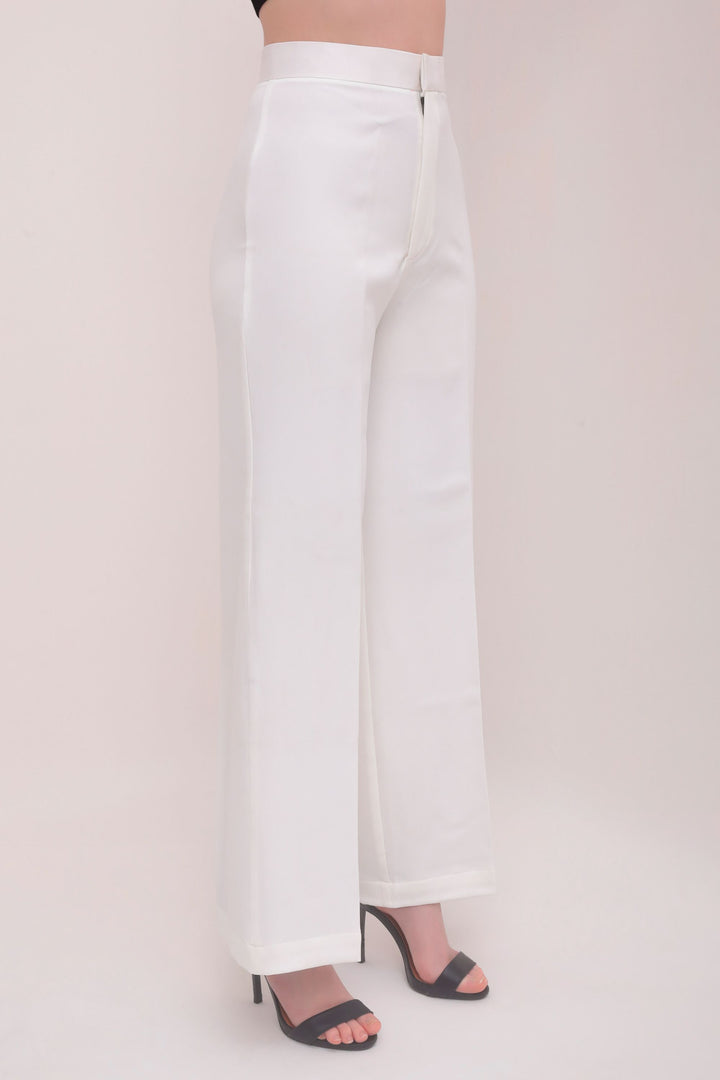 Straight Fit High Waist Trousers - White