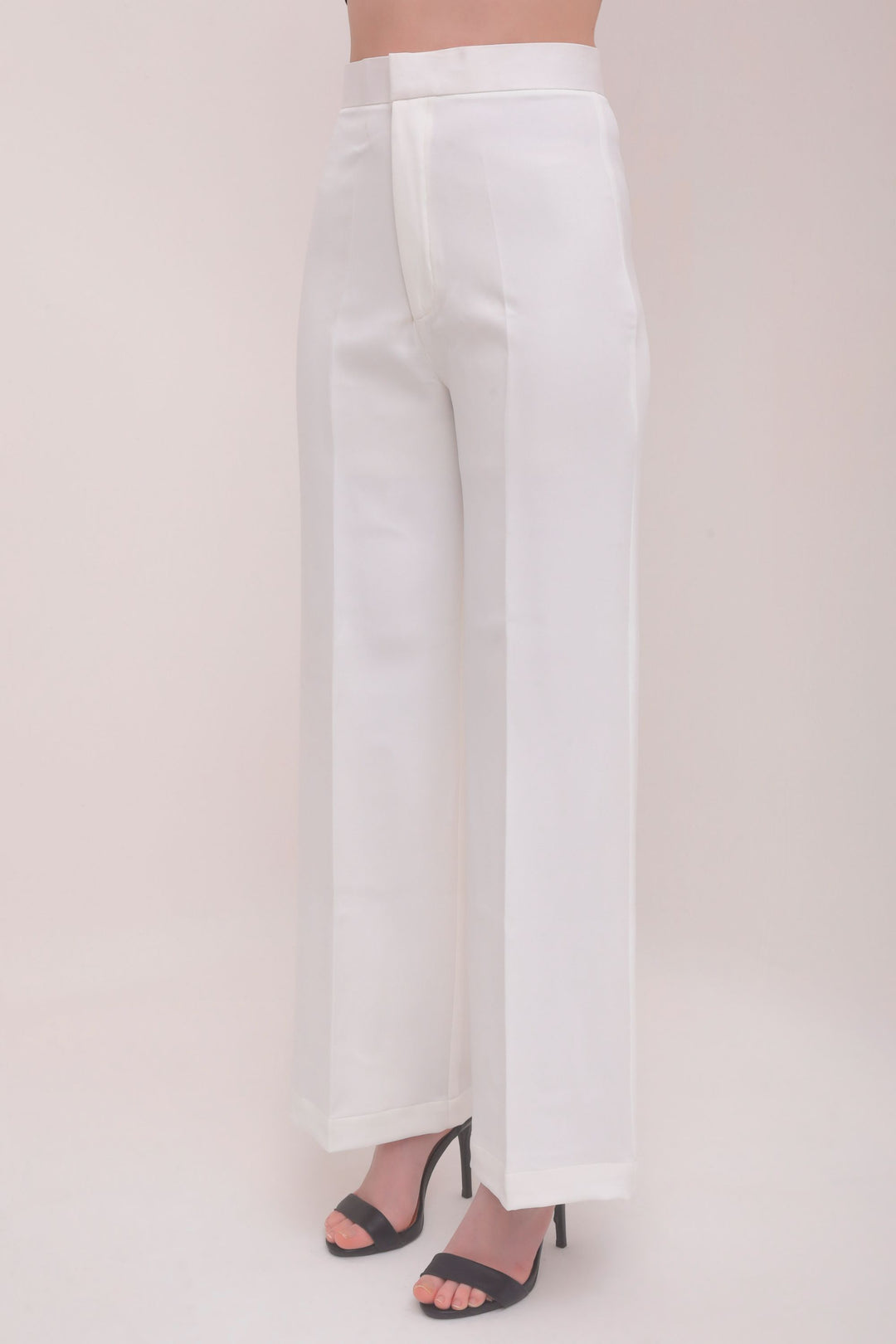 Straight Fit High Waist Trousers - White