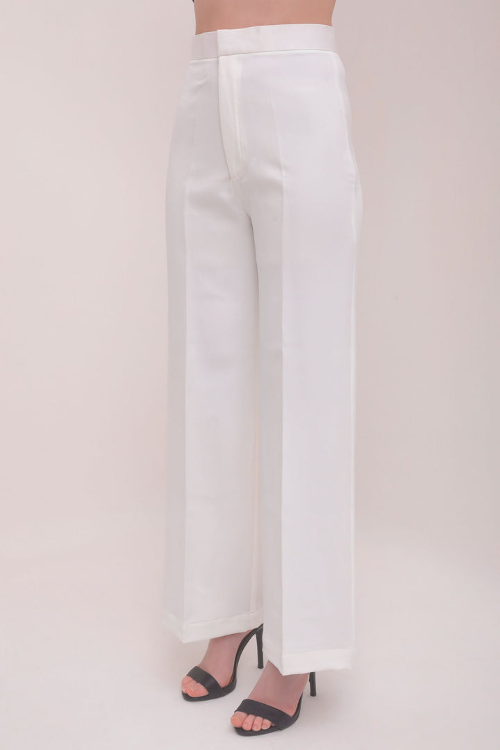 Straight Fit High Waist Trousers - White