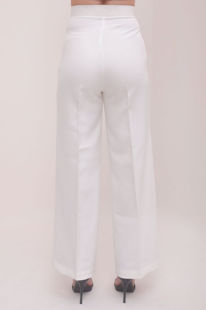Straight Fit High Waist Trousers - White