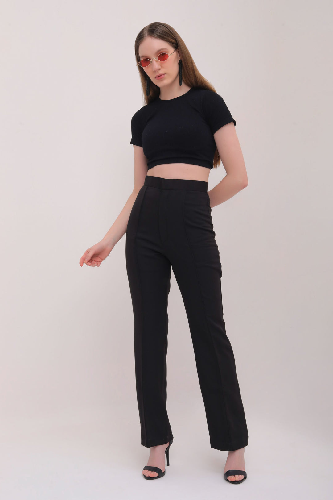 Pleated High Waist Trousers - Black