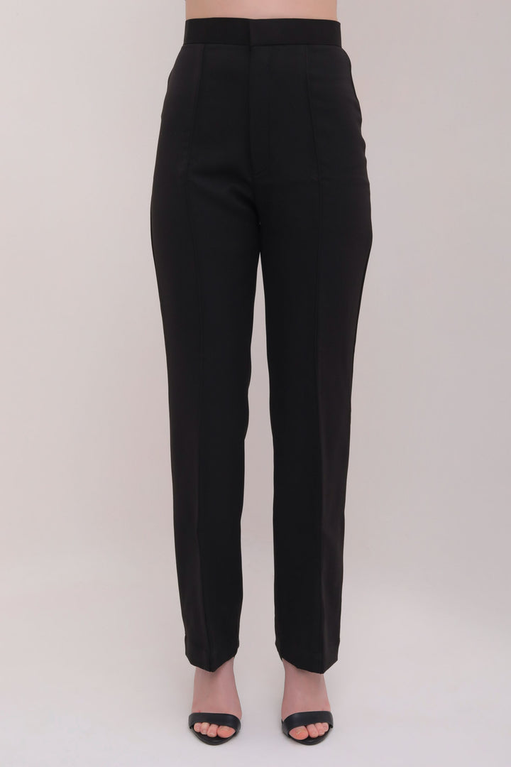 Pleated High Waist Trousers - Black