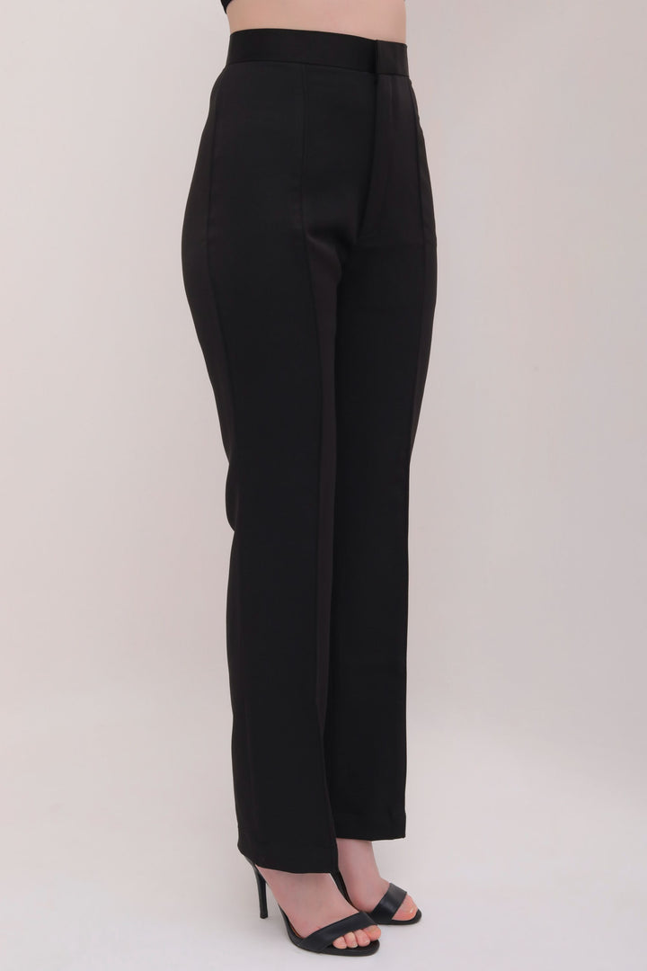 Pleated High Waist Trousers - Black