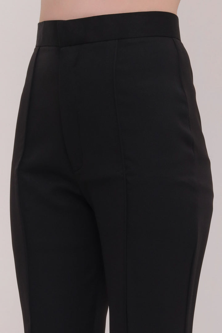 Pleated High Waist Trousers - Black