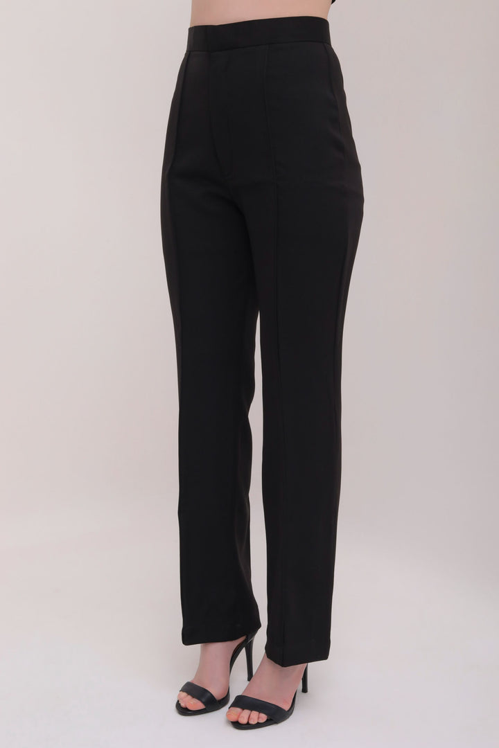 Pleated High Waist Trousers - Black
