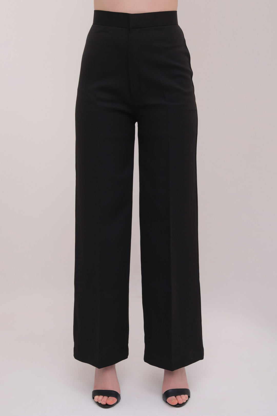 Straight Fit High Waist Trousers - Black