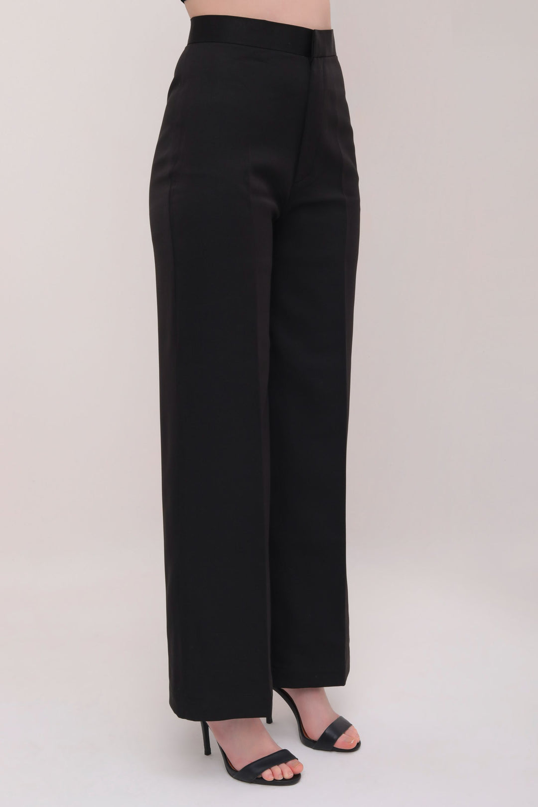 Straight Fit High Waist Trousers - Black