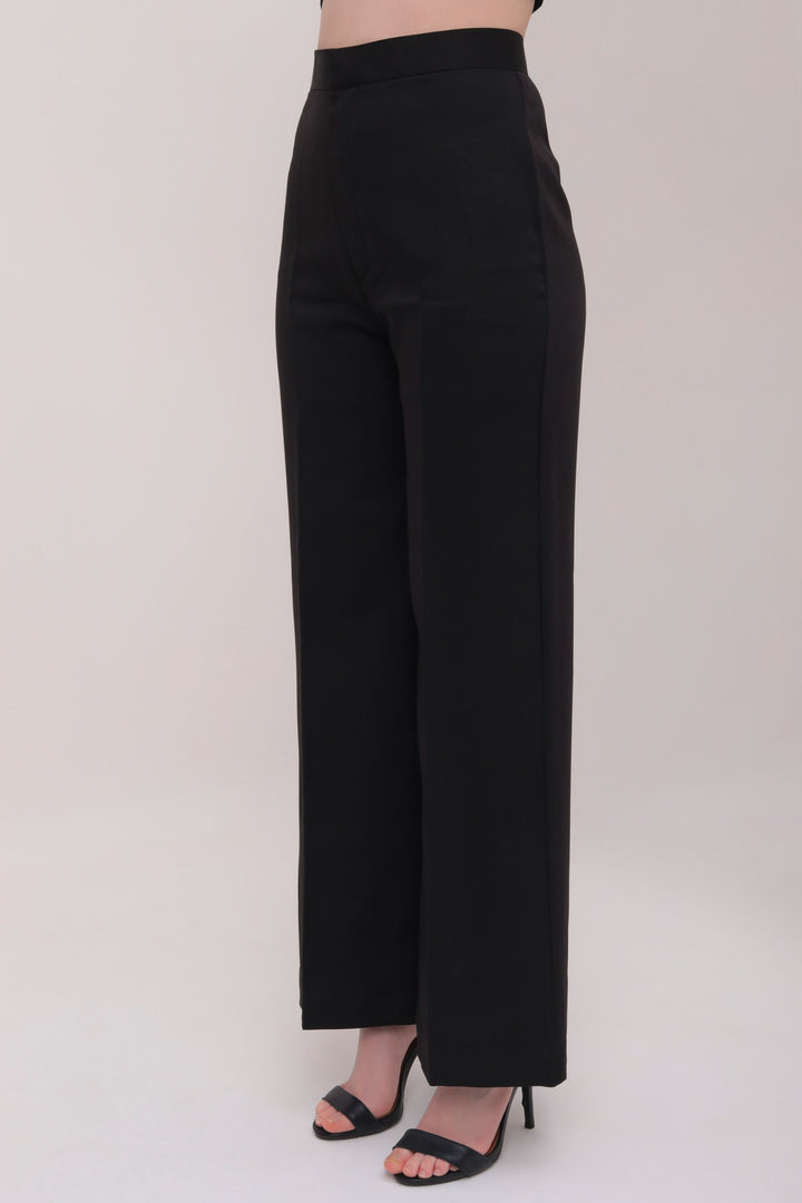 Straight Fit High Waist Trousers - Black
