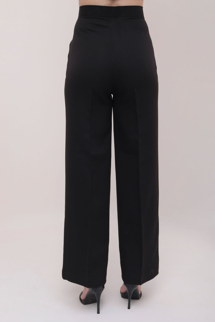 Straight Fit High Waist Trousers - Black