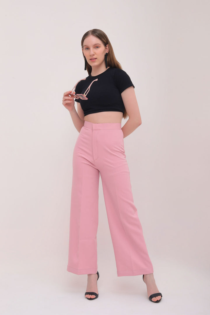 Straight Fit High Waist Trousers - Pink