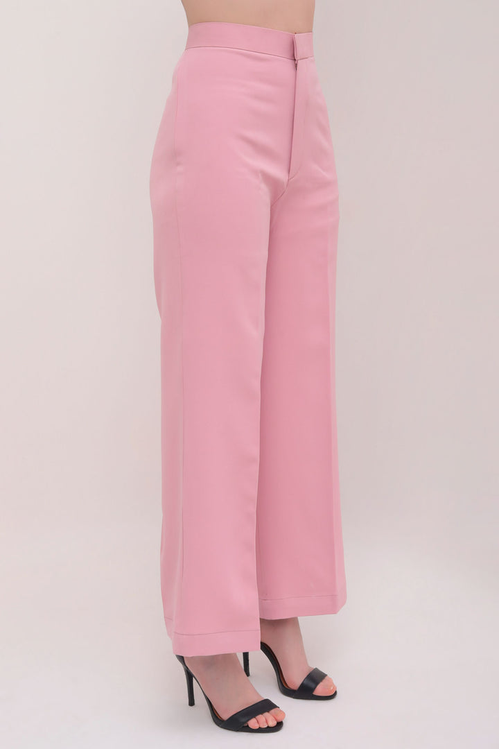 Straight Fit High Waist Trousers - Pink