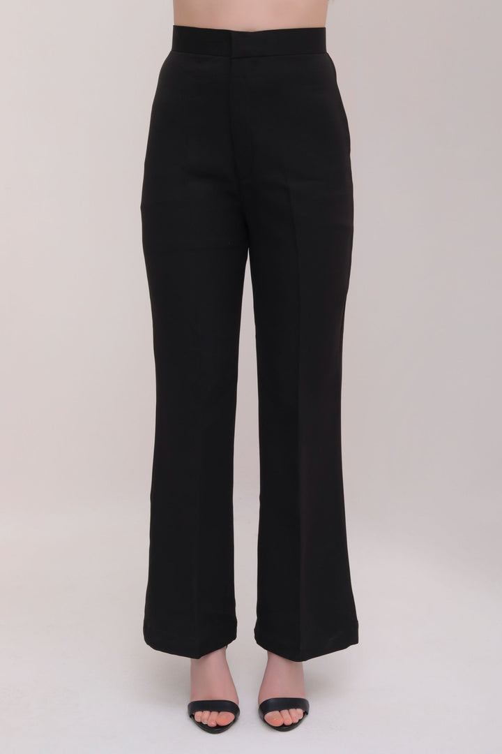 High Waist Flared Trousers - Black